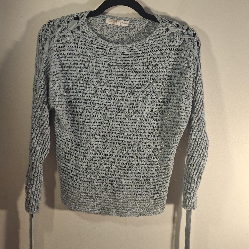 Rewind Women's Celery Green Long Sleeve Open-Knit Sweater Size S